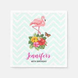 Serviette En Papier Flamant rose rose & Hibiscus Tropical Fancy Annive