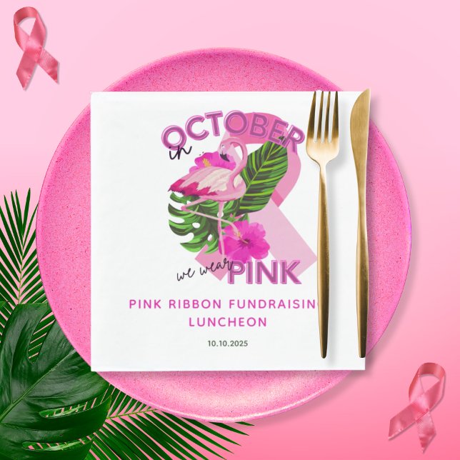 Serviette En Papier Flamant rose rose tropical Cancer du sein Collecte (Créateur téléchargé)