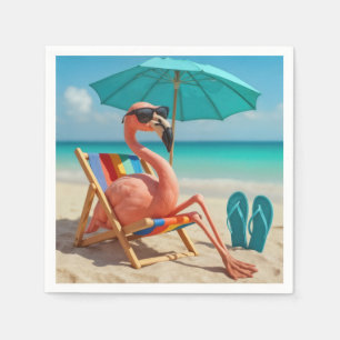 Serviette En Papier Flamant rose Sur Transat De Plage