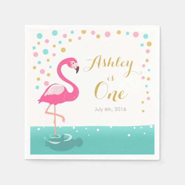 Serviette En Papier Flamant rose Tropical Anniversaire Papier de fête  (Devant)