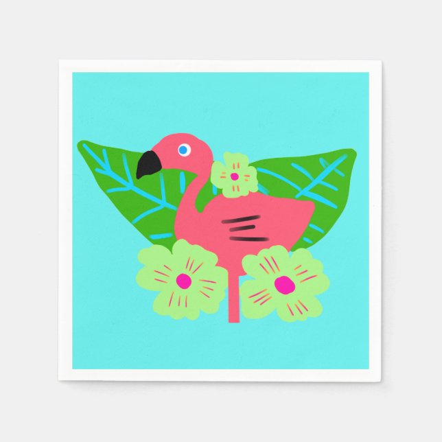 Serviette En Papier Flamant rose tropical et fleurs (Devant)