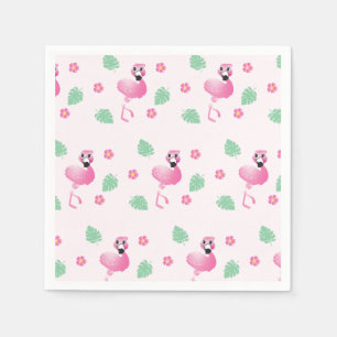 Serviette En Papier Flamant rose Tropical Et Fleurs Motif Rose Clair