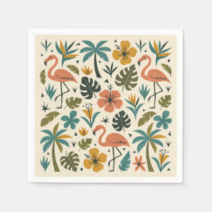 Serviette En Papier Flamant rose tropical et Motif palmier