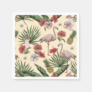 Serviette En Papier Flamant rose tropical jaune Motif floral