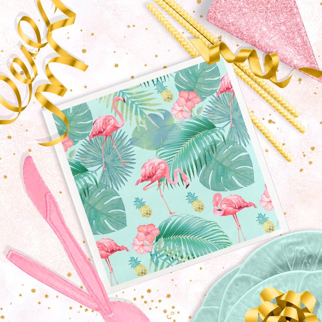 Serviette En Papier Flamant rose tropical, Palmiers, Ananas Motif ID92 (Créateur téléchargé)