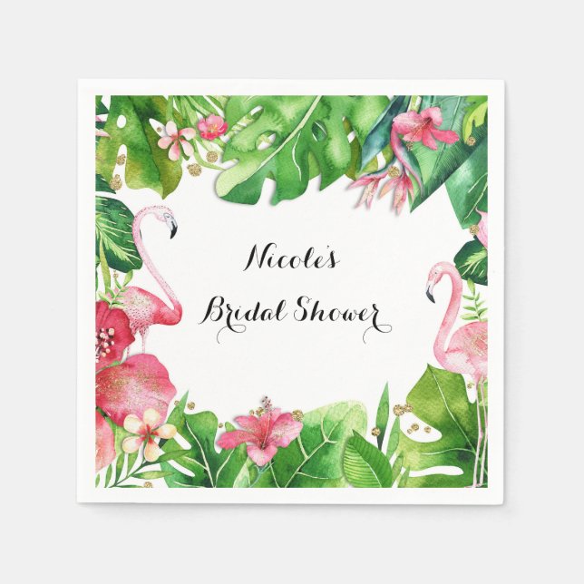 Serviette En Papier Flamant rose Tropiques Été Anniversaire Fête Éléga (Devant)