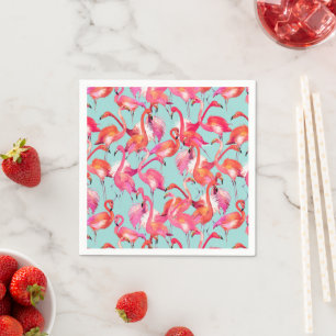 Serviette En Papier Flamants roses aquarelle rassemblés