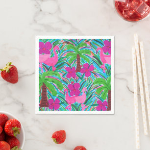 Serviette En Papier Flamants roses de beach party et palmiers