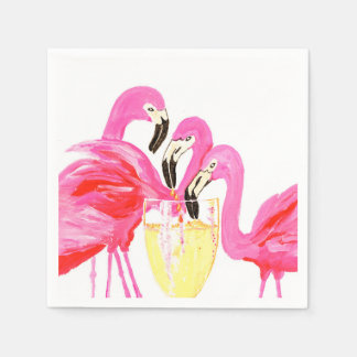 Serviette En Papier Flamants roses en vin blanc