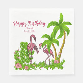 Serviette En Papier Flamants roses tropicaux et fleurs Papier Napkin