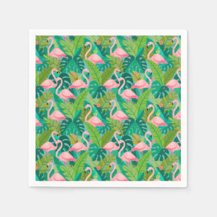 Serviette En Papier Flamants roses tropicaux Feuillage de la jungle