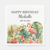 Flamingo Fleur Tropicale Joyeux Anniversaire Nom