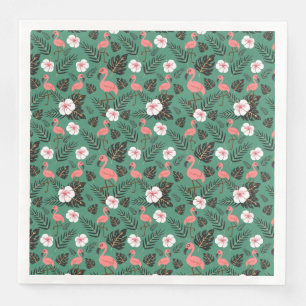 Serviette En Papier Flamingo seamless pattern pink on green background