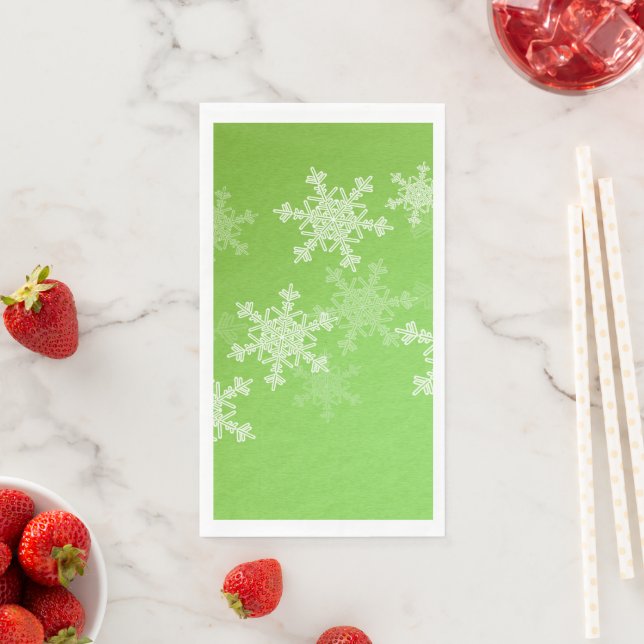 Serviette En Papier Flammes de neige blanches vertes Noël minimal (En situation)