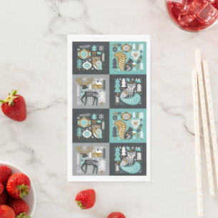 Serviette En Papier Flammes de neige des animaux des bois Noël scandin