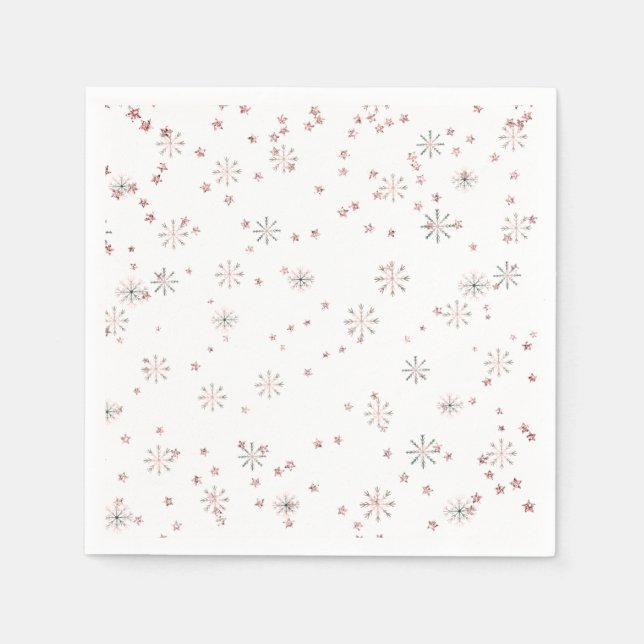Serviette En Papier Flammes de neige d'hiver rose et argent (Devant)