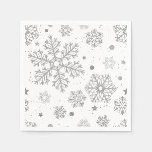Serviette En Papier Flammes de neige en argent sur blanc