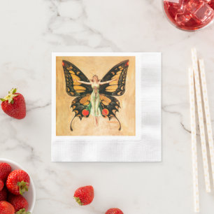 Serviette En Papier Flapper Butterfly Flying Woman Illustration