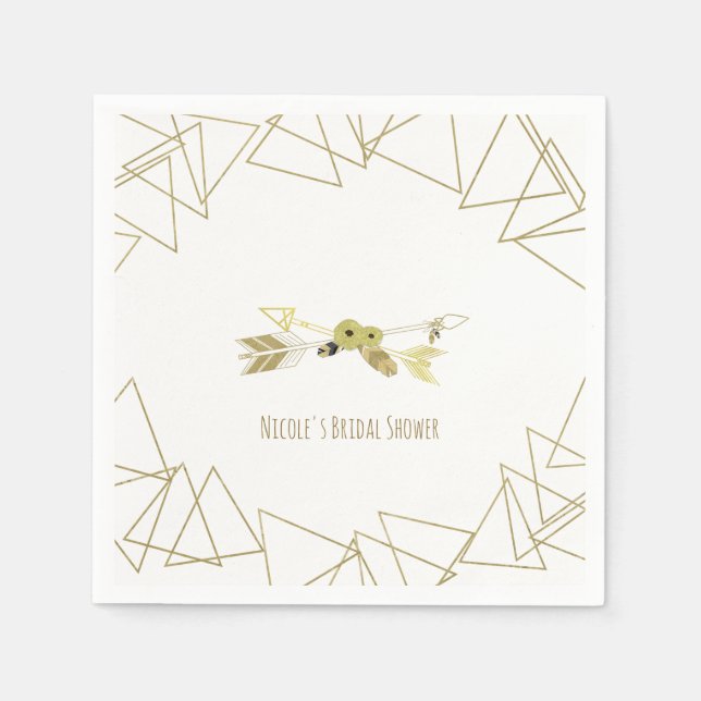Serviette En Papier Flèches Chic Boho & Triangles Géométriques Or Mode (Devant)