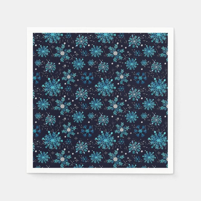 Serviette En Papier Flèches de neige bleues et argentées (Devant)