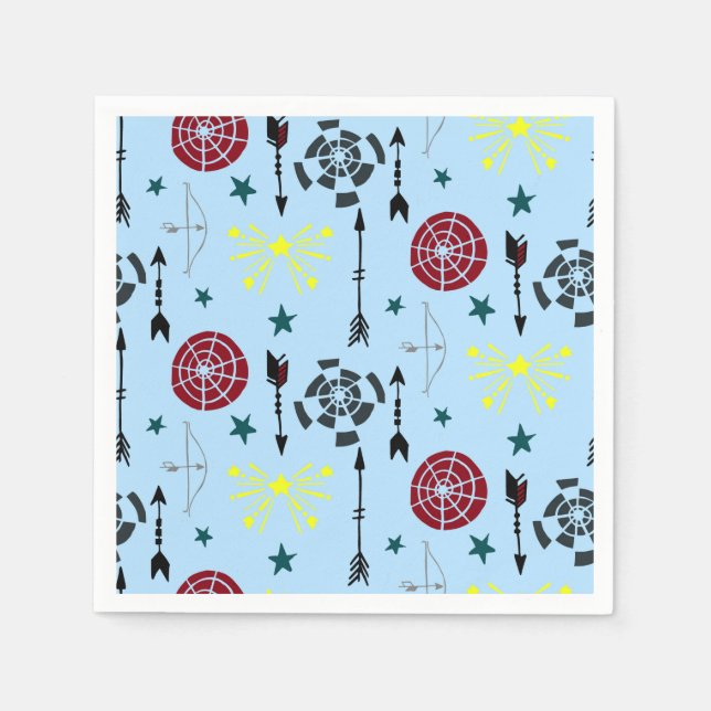 Serviette En Papier Flèches et cibles du tir à l'arc bleu (Devant)