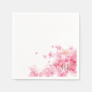 Serviette En Papier Fleur aquarelle rose orange botanique