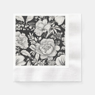 Serviette En Papier Fleur Classique Noir et Blanc Vintage