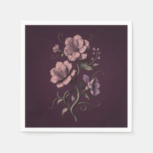 Serviette En Papier Fleur d'anémone mauve pourpre botanique foncée 