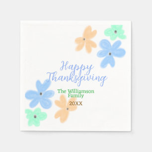 Serviette En Papier Fleur d'aquarelle bleu orange vert hiverMerci