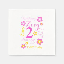 Serviette En Papier Fleur de 2e anniversaire nommée graphique jaune ro