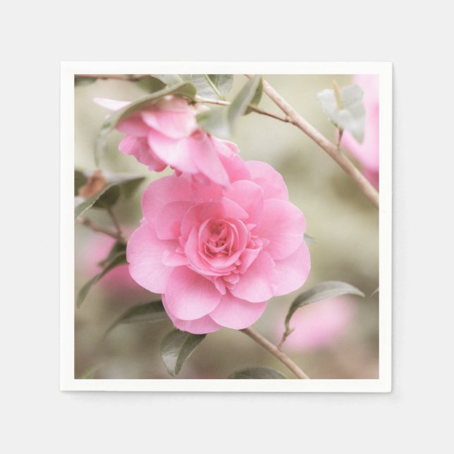 Serviette En Papier Fleur de Camellia rose doux (Devant)