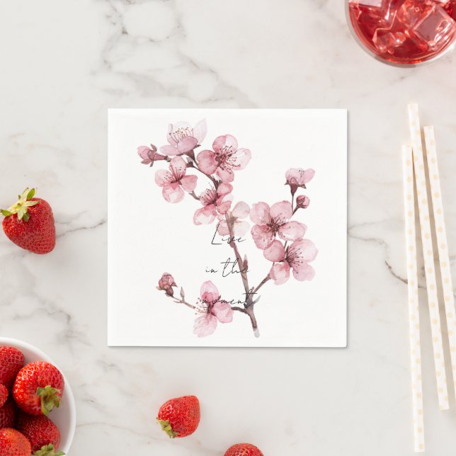 Serviette En Papier Fleur de cerise rose blanche (En situation)