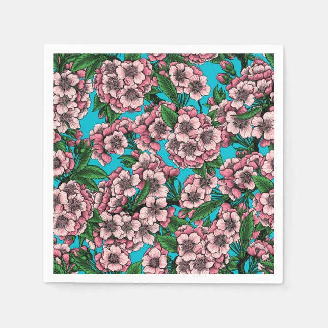 Serviette En Papier Fleur de cerisier sur bleu (Devant)