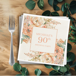 Serviette En Papier Fleur de Crème de Pêche Élégante 90e Anniversaire
