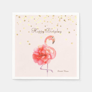 Serviette En Papier Fleur de Flamant Rose, Confettis Dorés