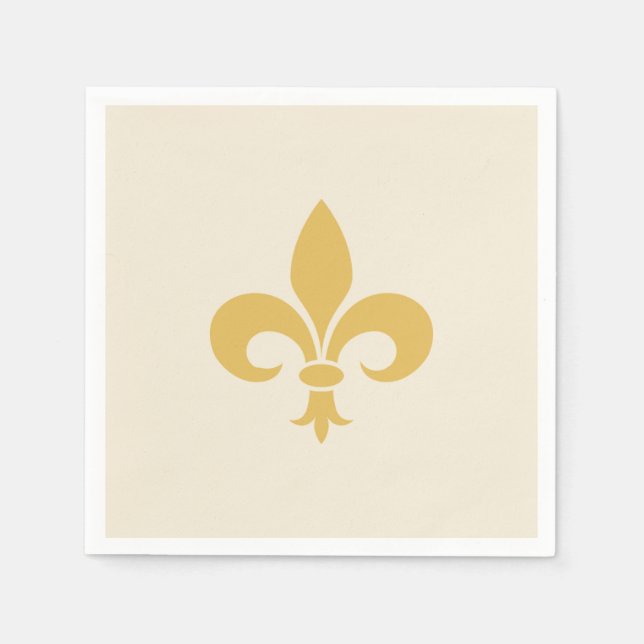 Serviette En Papier Fleur de Lis d'or sur Champagne Beige (Devant)