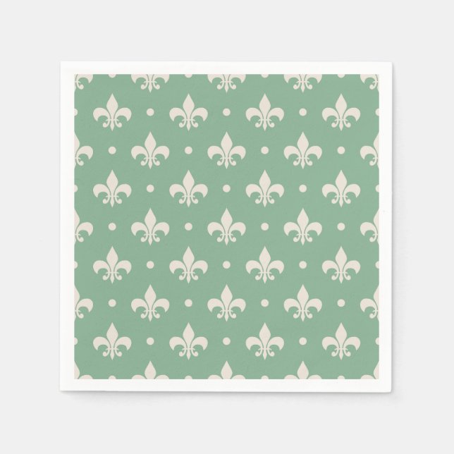 Serviette En Papier Fleur de Lis motif sur arrière - plan vert (Devant)