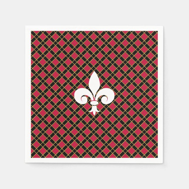 Serviette En Papier Fleur de lis ou Lily Flower sur noir & rouge (Devant)