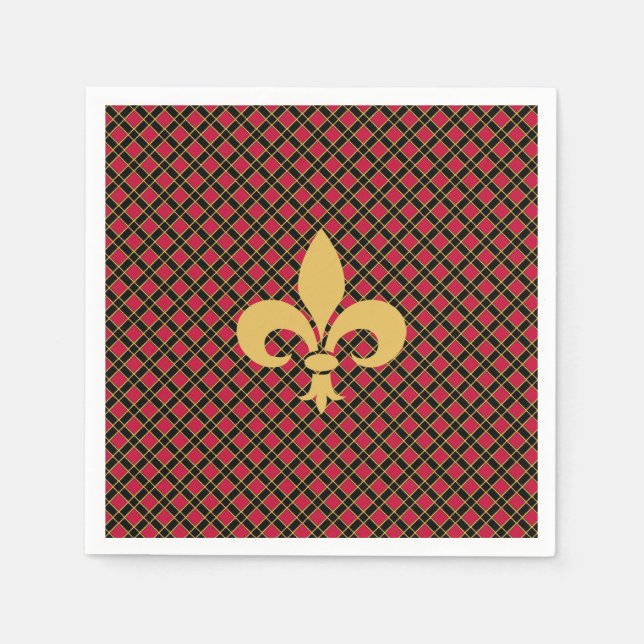 Serviette En Papier Fleur de lis ou Lily Flower sur noir & rouge (Devant)