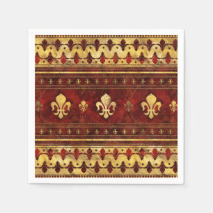 Serviette En Papier Fleur-de-lis Red Marble and or