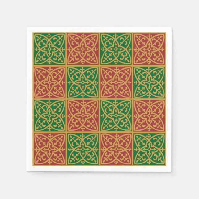 Serviette En Papier Fleur de lis rouge et vert Motif (Devant)