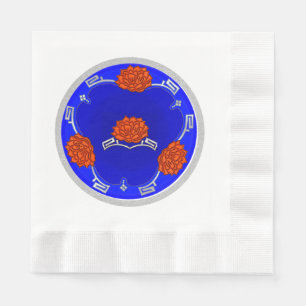 Serviette En Papier Fleur de lotus monogramme - Bleu, Rouge, Argent