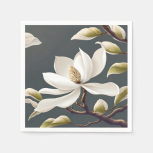 Serviette En Papier Fleur de Magnolia blanche élégante