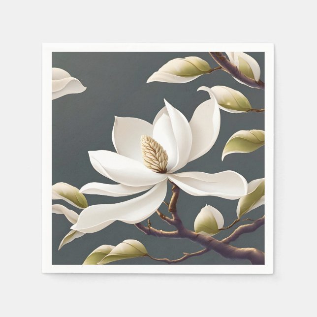 Serviette En Papier Fleur de Magnolia blanche élégante (Devant)