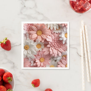 Serviette En Papier Fleur de marguerite 3D rose et blanche
