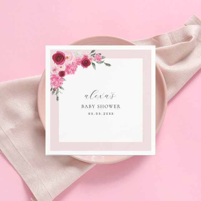 Serviette En Papier Fleur de Noël rose | Baby shower féminin hiver (Créateur téléchargé)