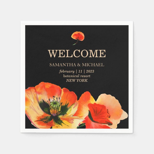 Serviette En Papier Fleur de pavot Noir Rouge classique Mariage (Devant)