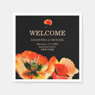 Serviette En Papier Fleur de pavot noir rouge mariage classique