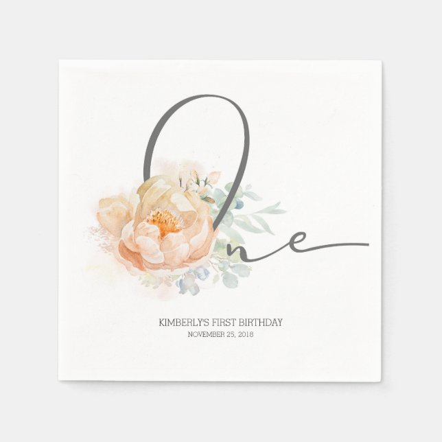 Serviette En Papier Fleur de Pêche mignonne 1ère fête d'anniversaire (Devant)