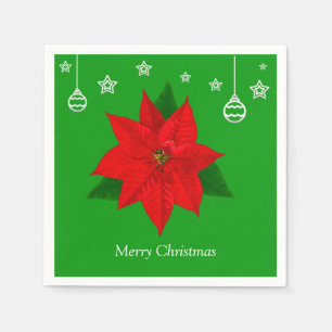 Serviette En Papier Fleur de Poinsettia sur fond vert